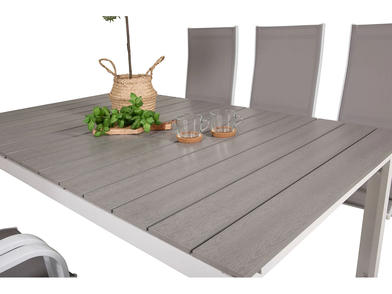 Levels Gartenset Tisch 100x160/240cm und 6 Stühle Copacabana weiß, grau.