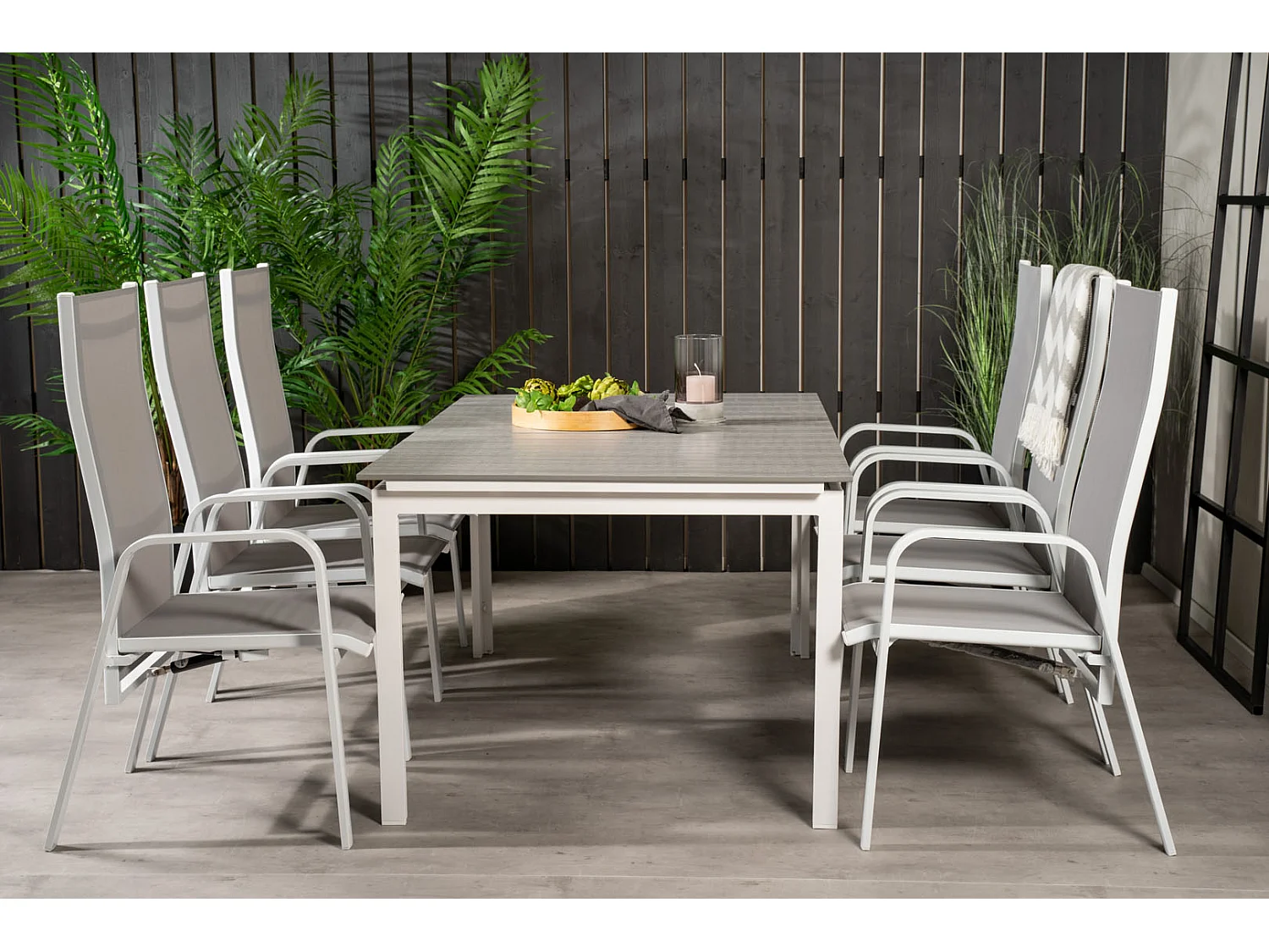 Levels Gartenset Tisch 100x160/240cm und 6 Stühle Copacabana weiß, grau.