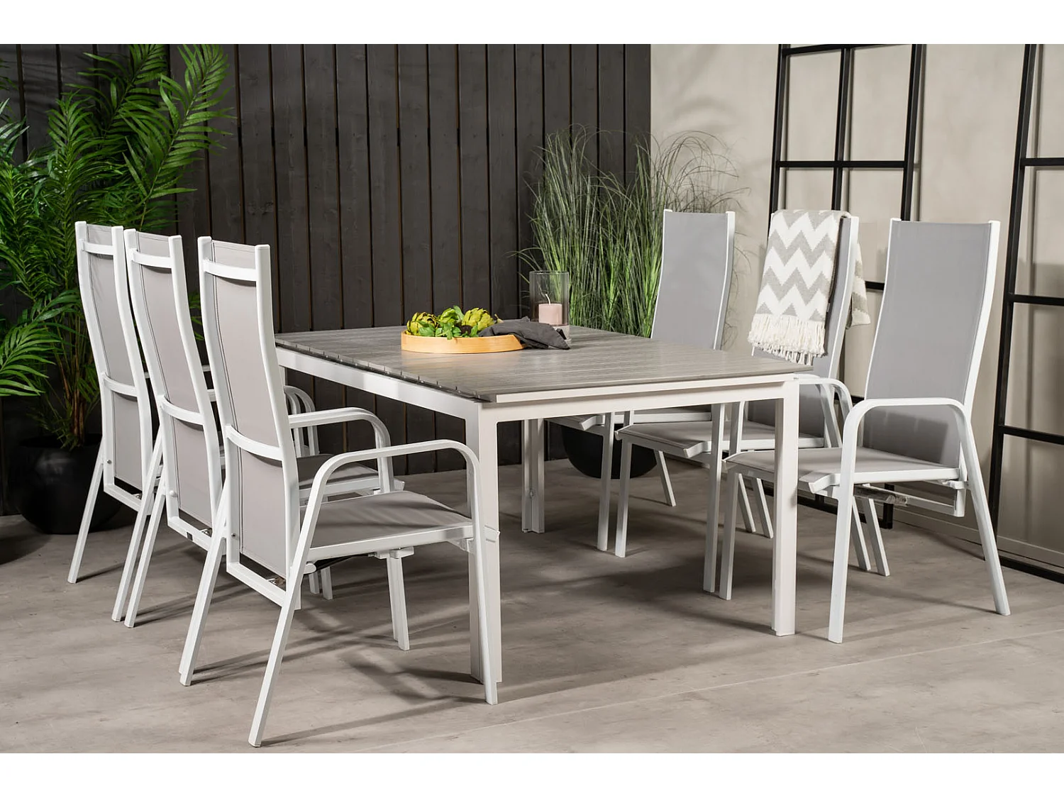 Levels Gartenset Tisch 100x160/240cm und 6 Stühle Copacabana weiß, grau.