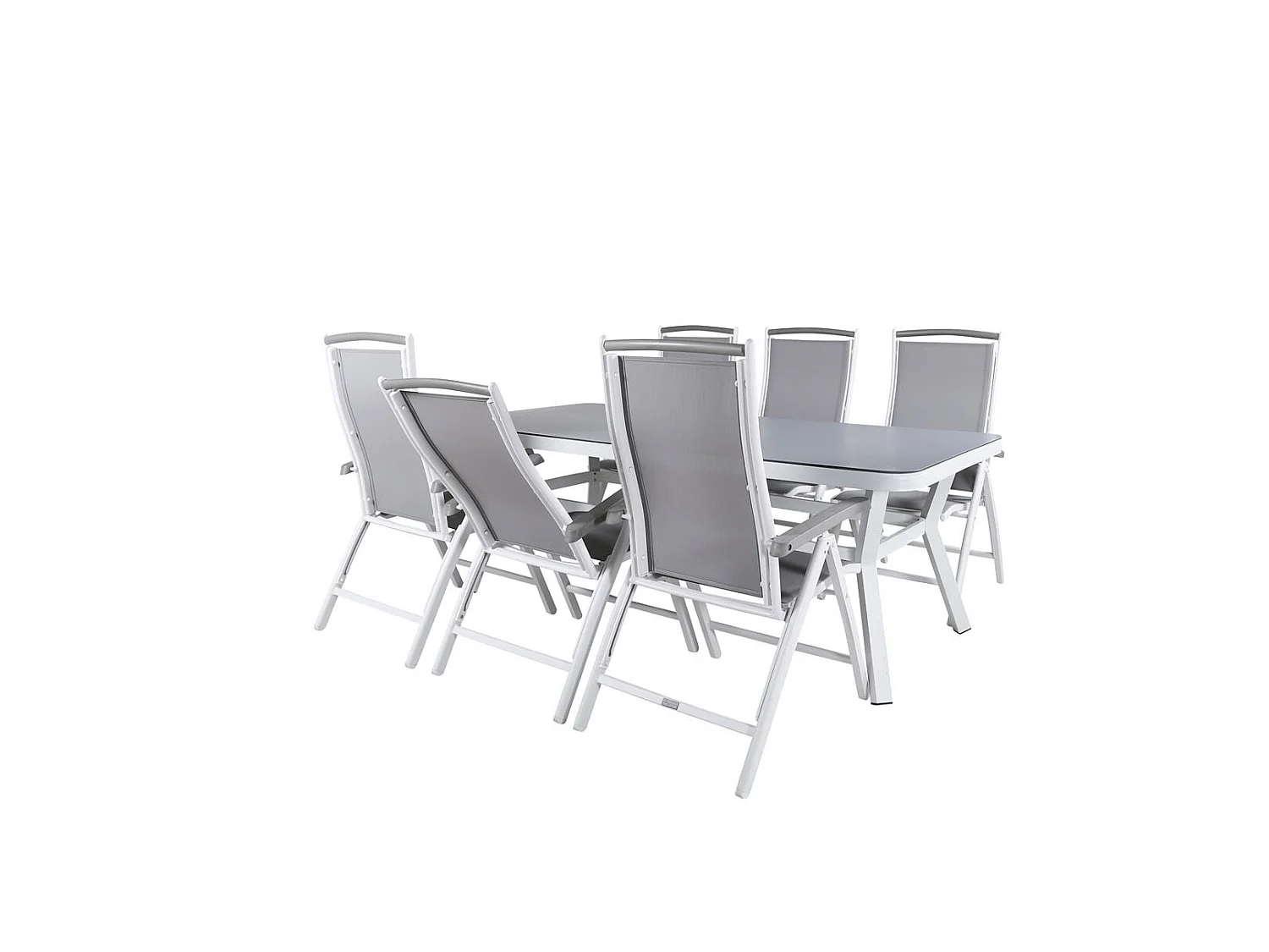 Virya Ensemble table et chaises de jardin, table 100x200cm et 6 chaises 5posG Albany, blanc, gris.