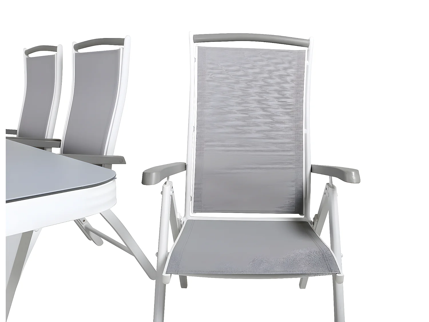 Virya Ensemble table et chaises de jardin, table 100x200cm et 6 chaises 5posG Albany, blanc, gris.