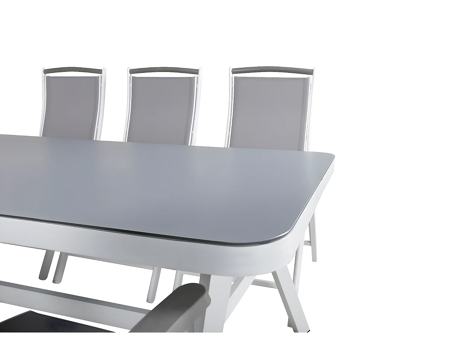 Virya Ensemble table et chaises de jardin, table 100x200cm et 6 chaises 5posG Albany, blanc, gris.