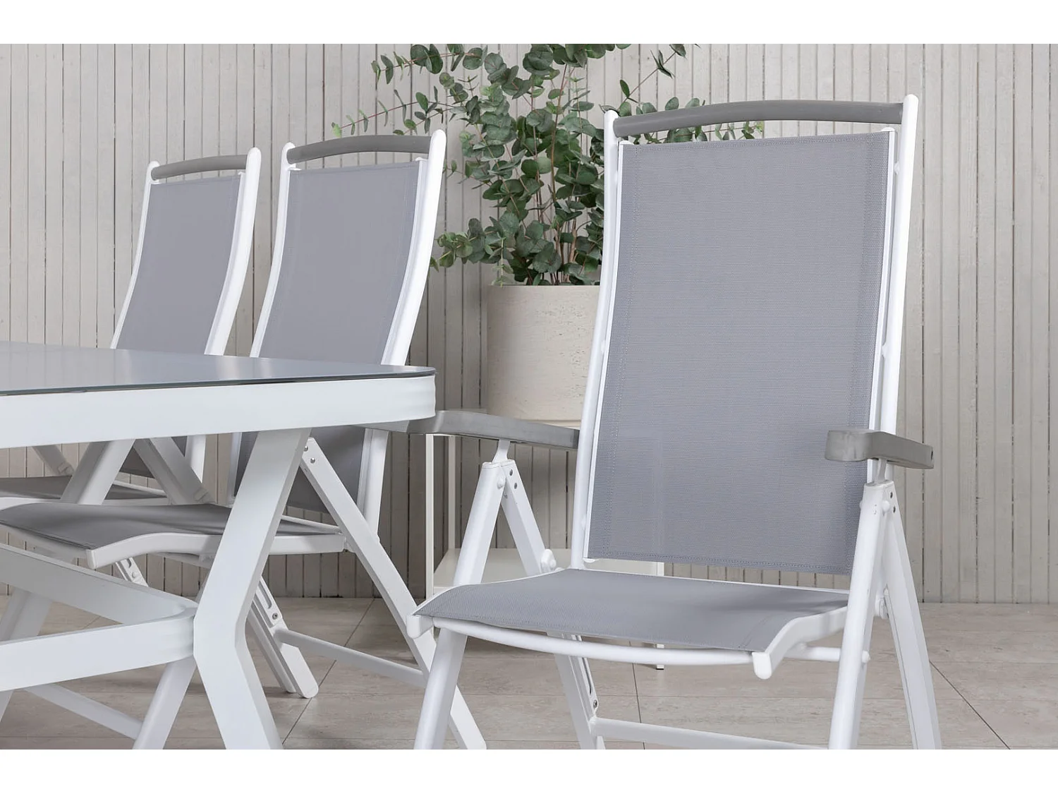 Virya Ensemble table et chaises de jardin, table 100x200cm et 6 chaises 5posG Albany, blanc, gris.