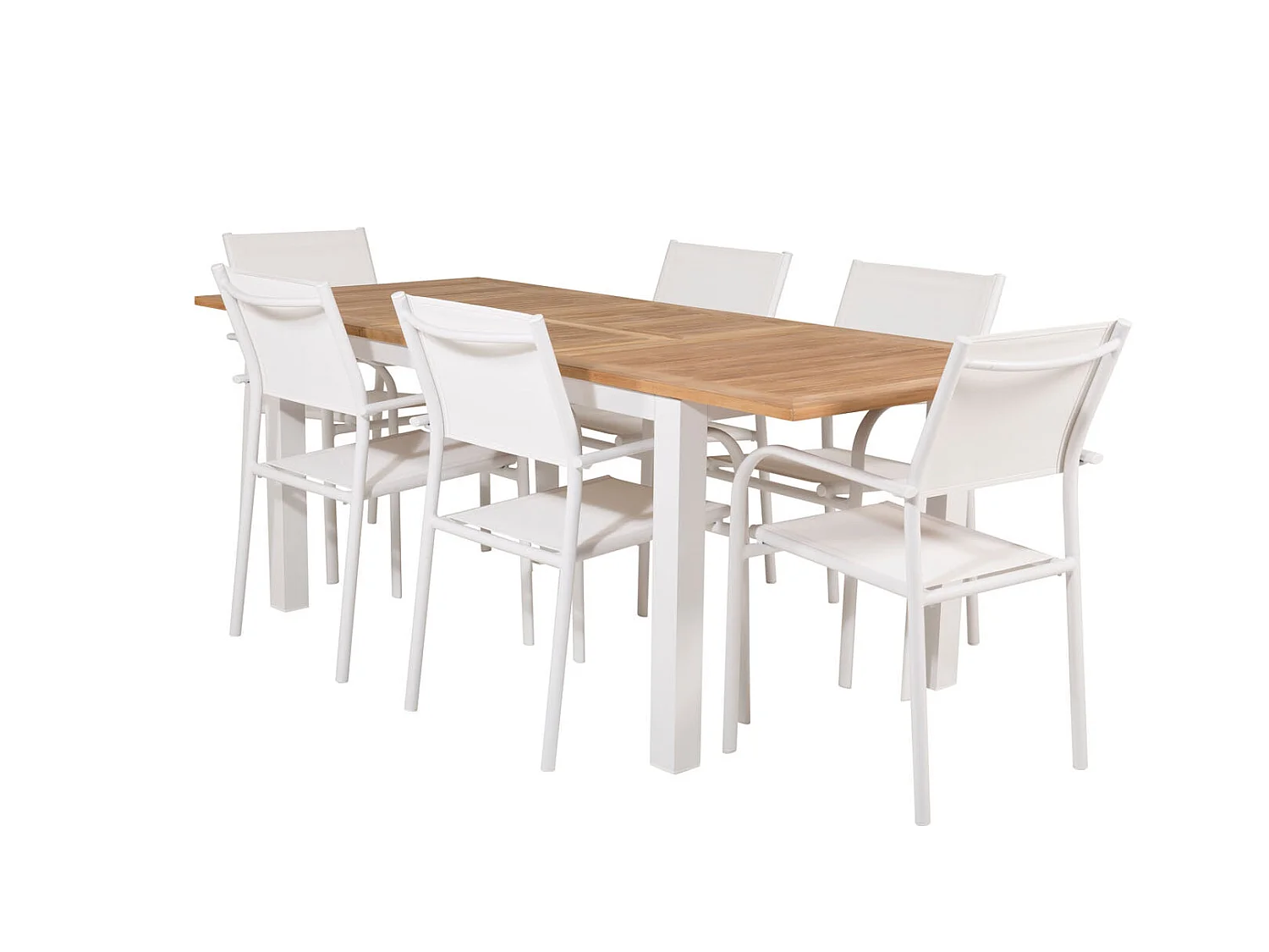 Panama Ensemble table et chaises de jardin, table 90x152/210cm et 6 chaises Santorini, blanc, naturel.