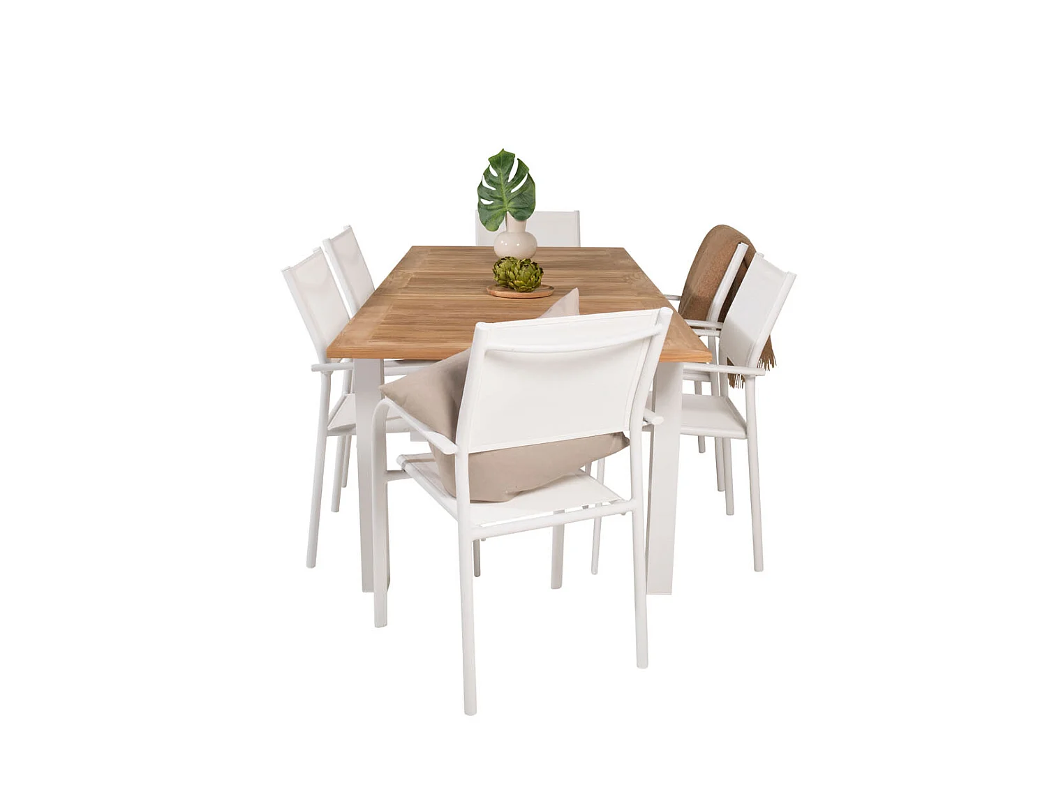 Panama Ensemble table et chaises de jardin, table 90x152/210cm et 6 chaises Santorini, blanc, naturel.