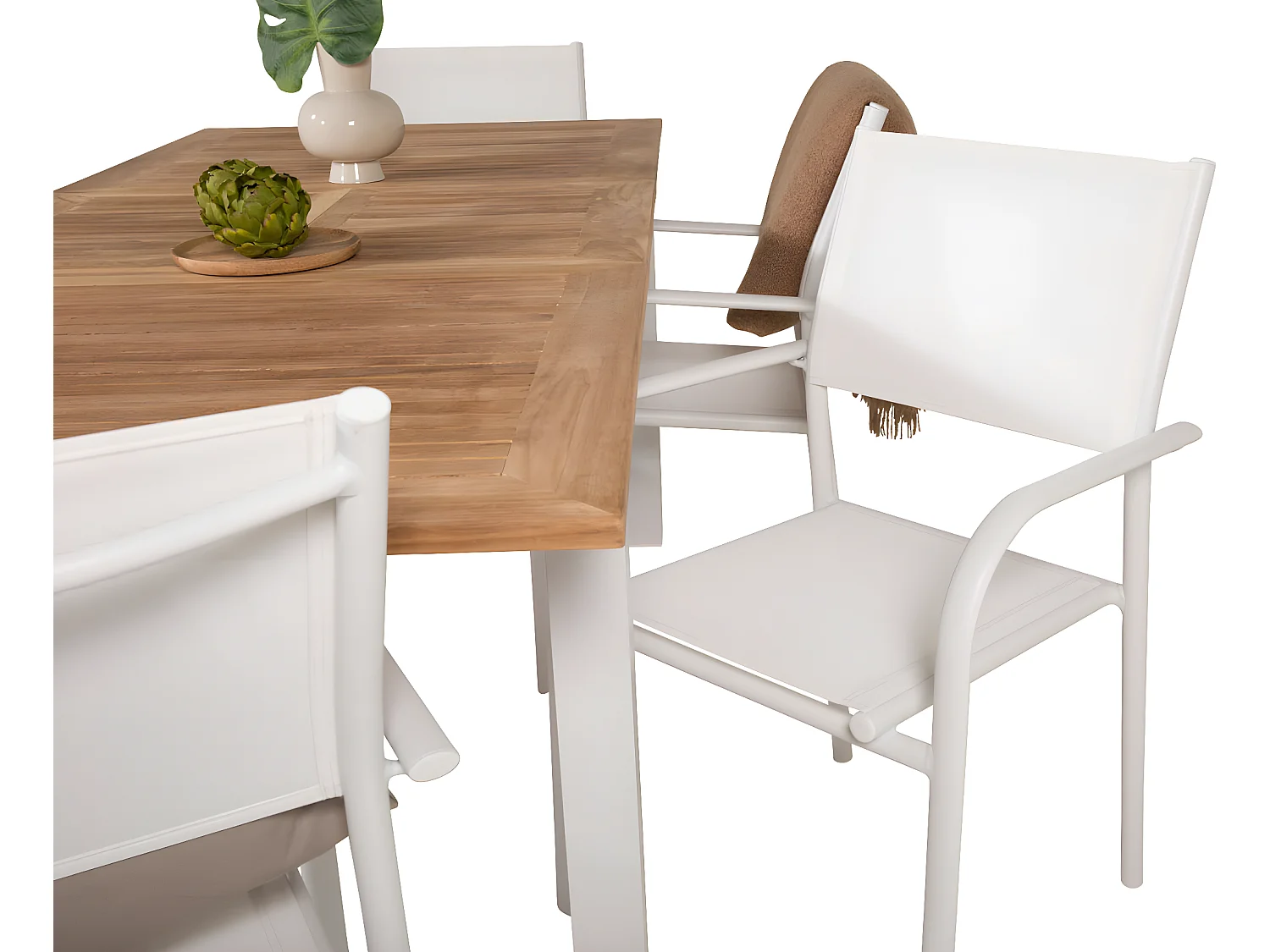 Panama Ensemble table et chaises de jardin, table 90x152/210cm et 6 chaises Santorini, blanc, naturel.
