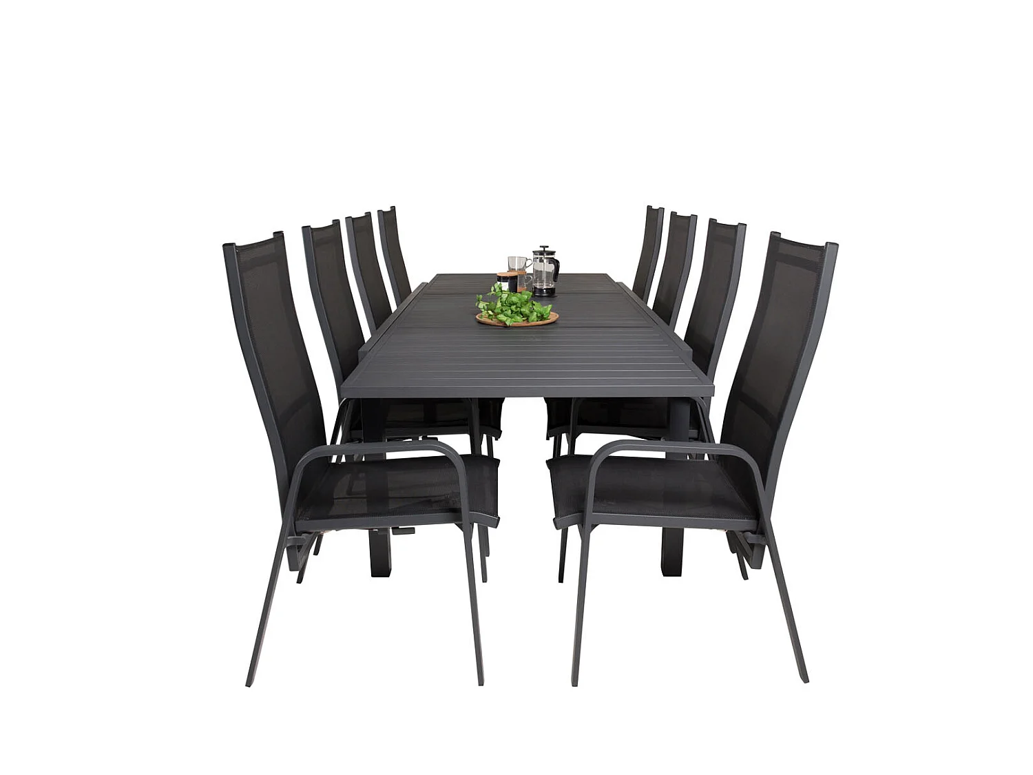 Marbella Ensemble table et chaises de jardin, table 100x160/240cm et 8 chaises Copacabana, noir.