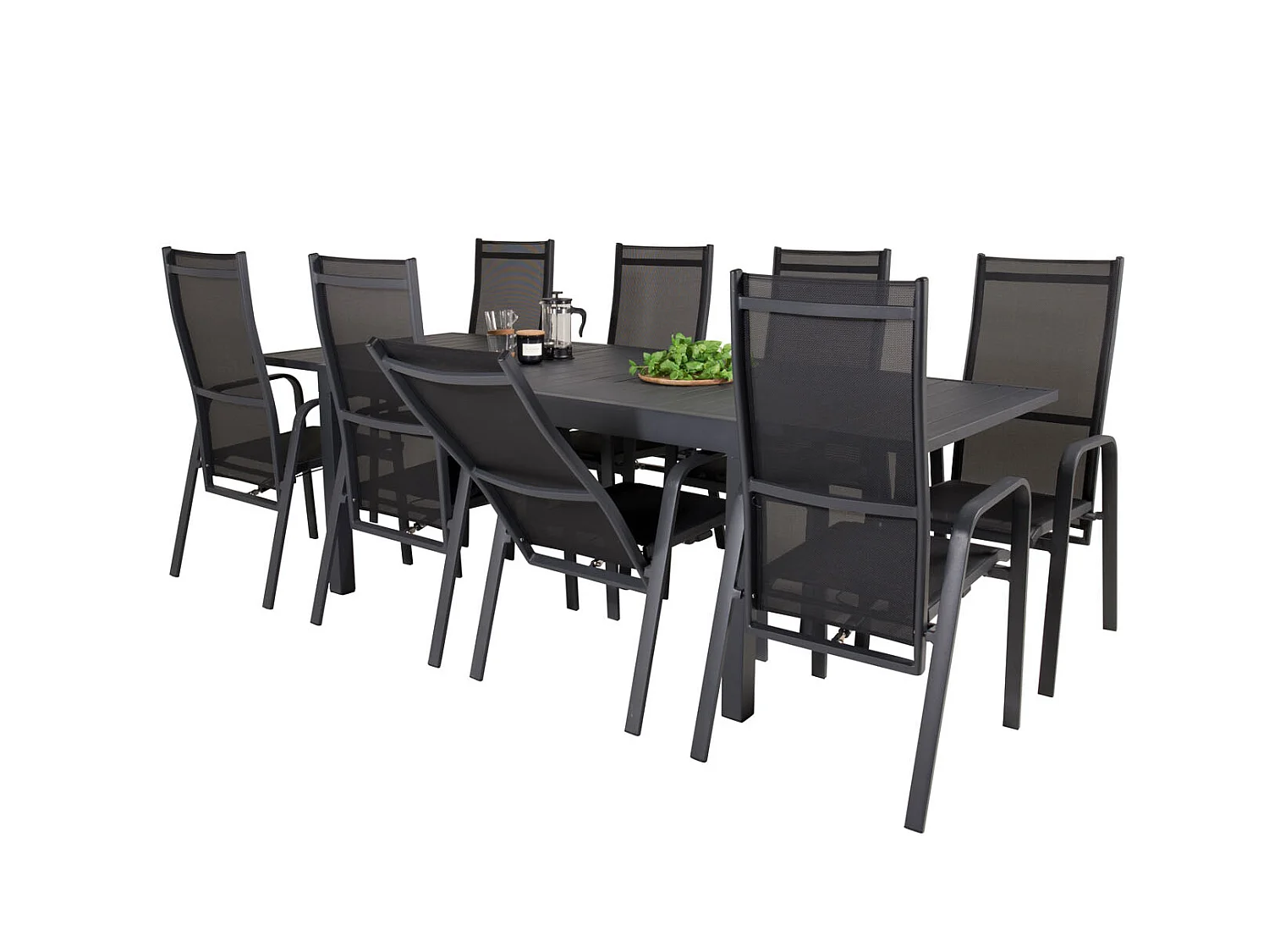 Marbella Ensemble table et chaises de jardin, table 100x160/240cm et 8 chaises Copacabana, noir.