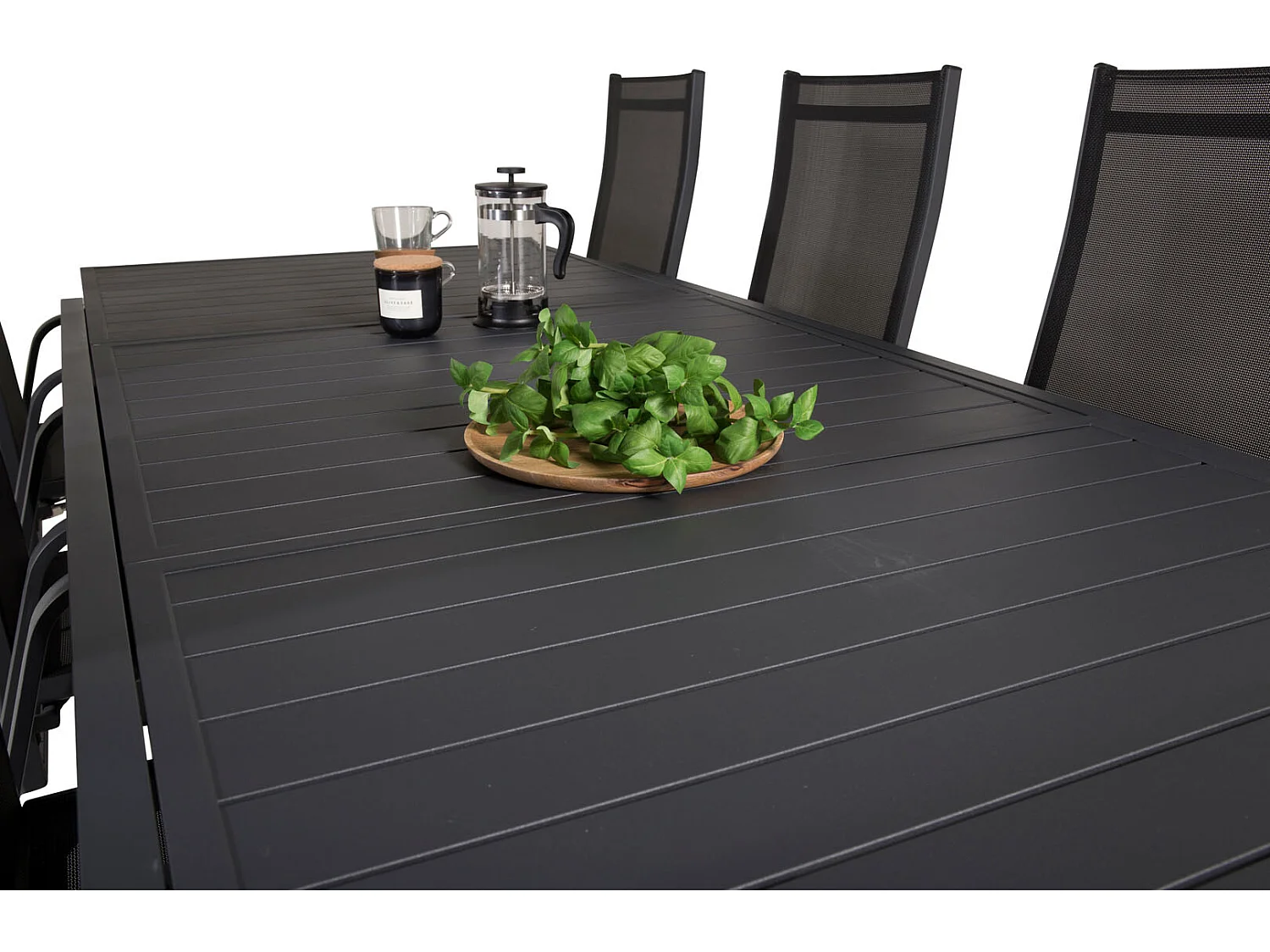 Marbella Ensemble table et chaises de jardin, table 100x160/240cm et 8 chaises Copacabana, noir.