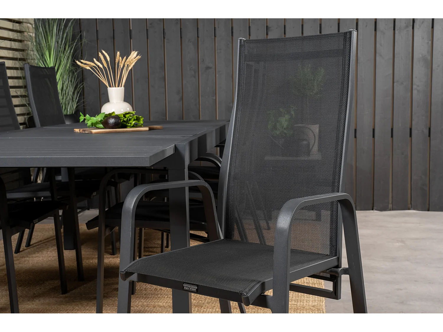 Marbella Ensemble table et chaises de jardin, table 100x160/240cm et 8 chaises Copacabana, noir.