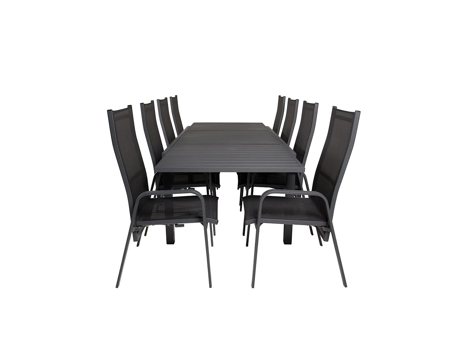 Marbella tuinmeubelset tafel 100x160/240cm en 8 stoel Copacabana zwart.
