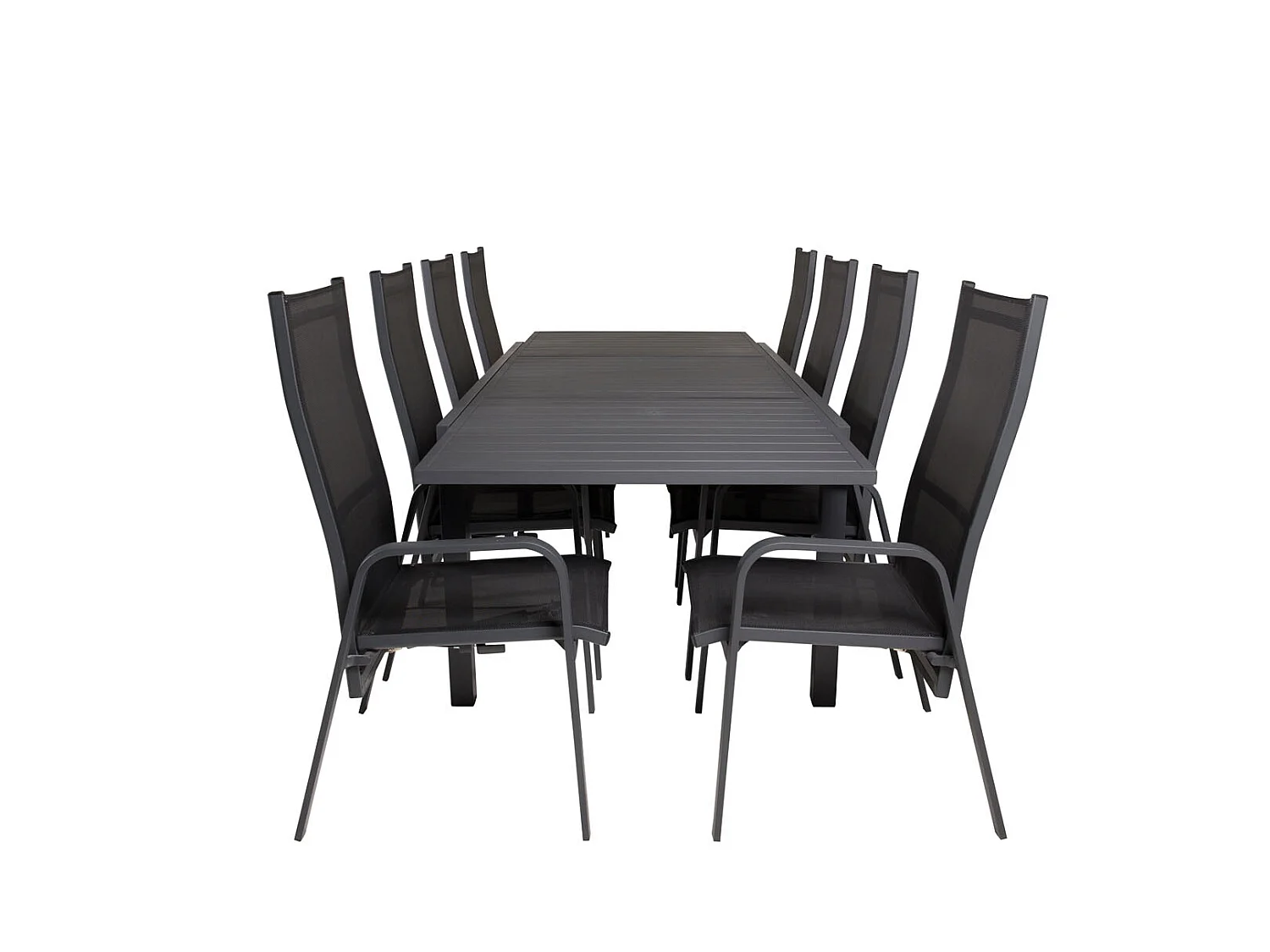 Marbella tuinmeubelset tafel 100x160/240cm en 8 stoel Copacabana zwart.