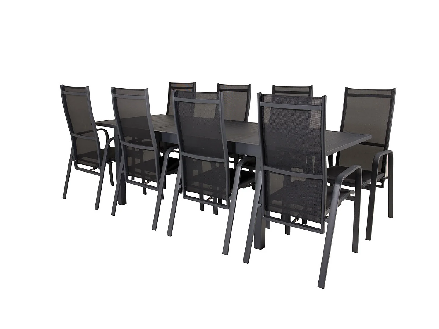 Marbella tuinmeubelset tafel 100x160/240cm en 8 stoel Copacabana zwart.