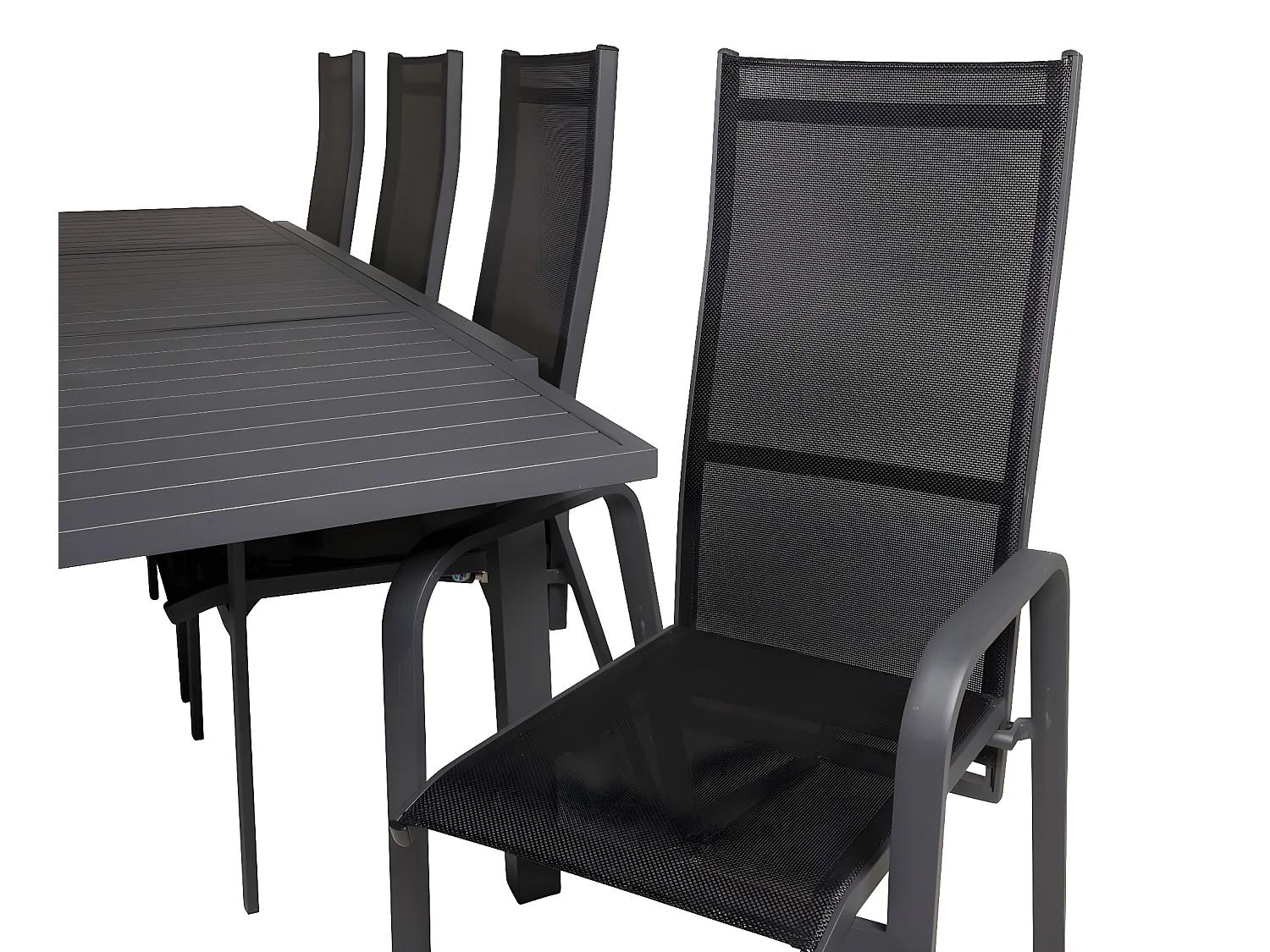 Marbella tuinmeubelset tafel 100x160/240cm en 8 stoel Copacabana zwart.