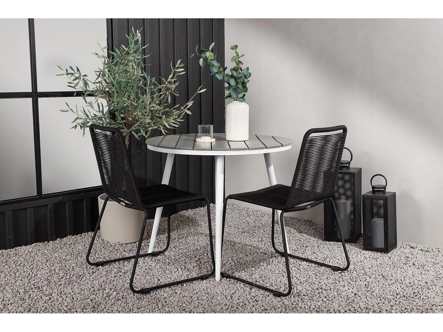 Break ensemble table et chaises de jardin, table 90x90cm, 2 chaises Lindos, gris,noir.