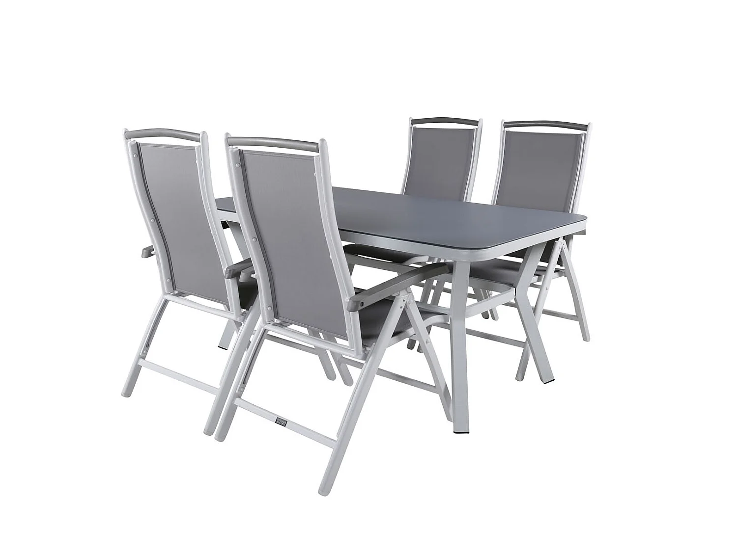 Virya Ensemble table et chaises de jardin, table 90x160cm et 4 chaises 5posG Albany, blanc, gris.