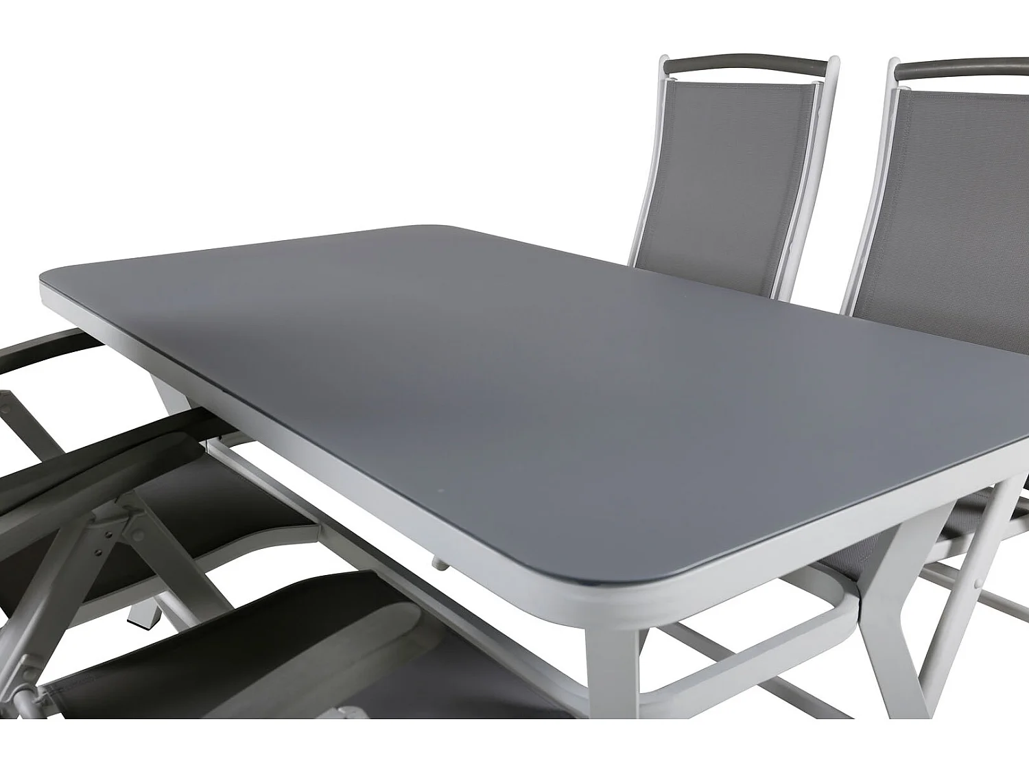Virya Ensemble table et chaises de jardin, table 90x160cm et 4 chaises 5posG Albany, blanc, gris.