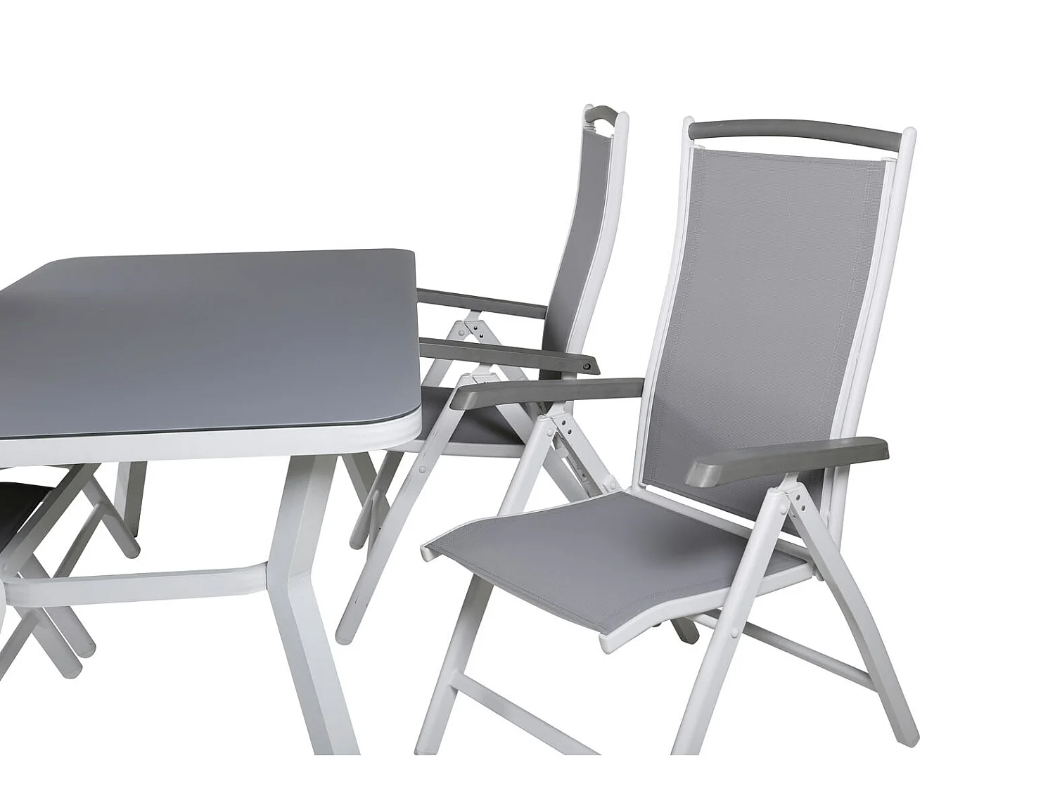Virya Ensemble table et chaises de jardin, table 90x160cm et 4 chaises 5posG Albany, blanc, gris.