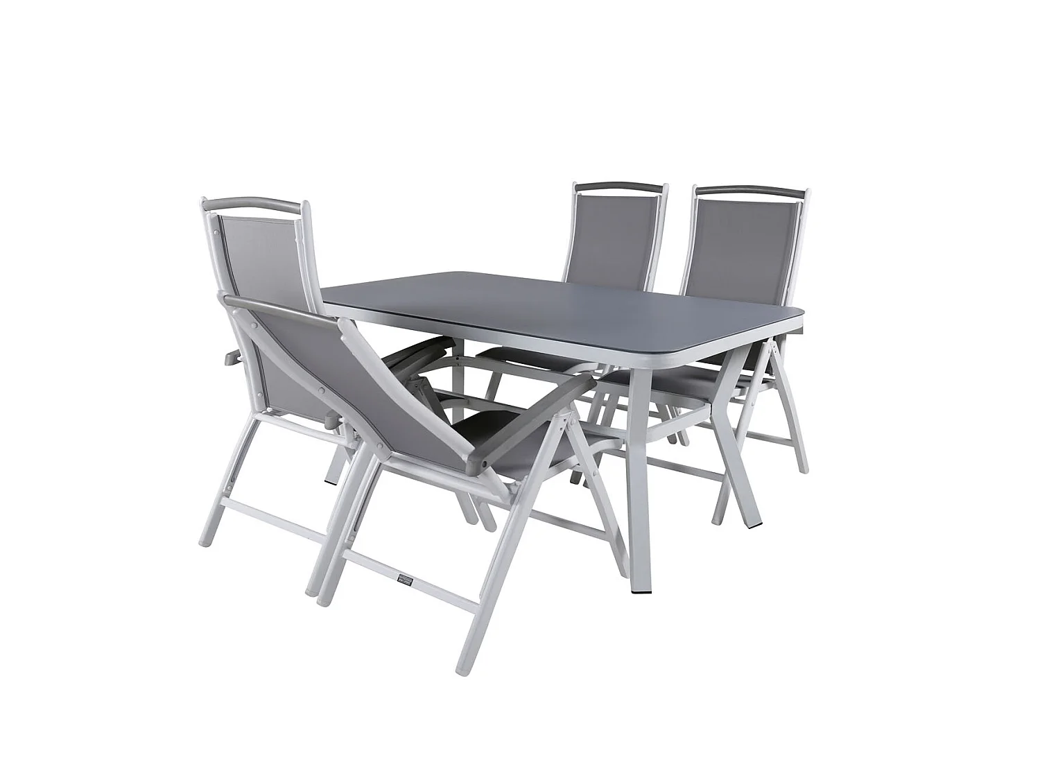 Virya Ensemble table et chaises de jardin, table 90x160cm et 4 chaises 5posG Albany, blanc, gris.
