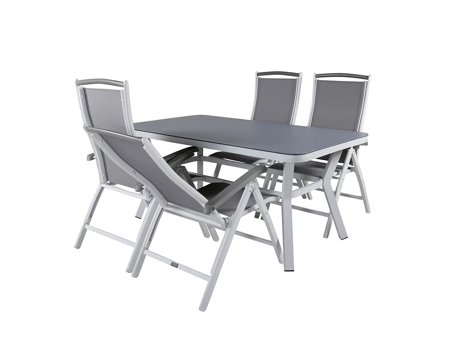 Virya Ensemble table et chaises de jardin, table 90x160cm et 4 chaises 5posG Albany, blanc, gris.