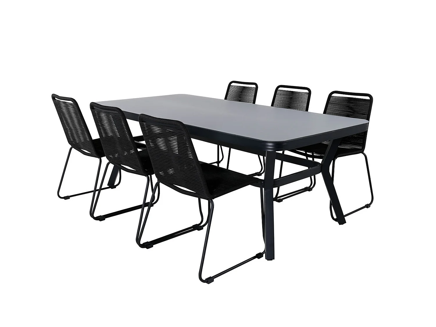 Virya Ensemble table et chaises de jardin, table 100x200cm et 6 chaises stabel Lindos, noir, gris.