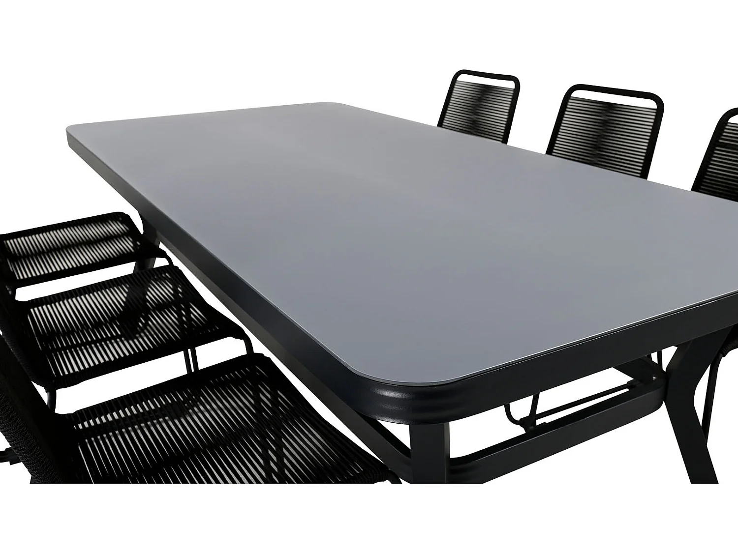 Virya Ensemble table et chaises de jardin, table 100x200cm et 6 chaises stabel Lindos, noir, gris.
