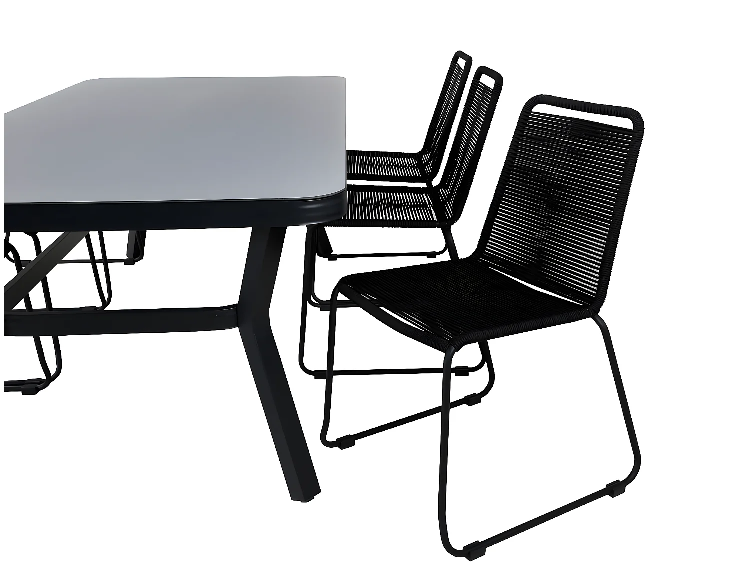 Virya Ensemble table et chaises de jardin, table 100x200cm et 6 chaises stabel Lindos, noir, gris.