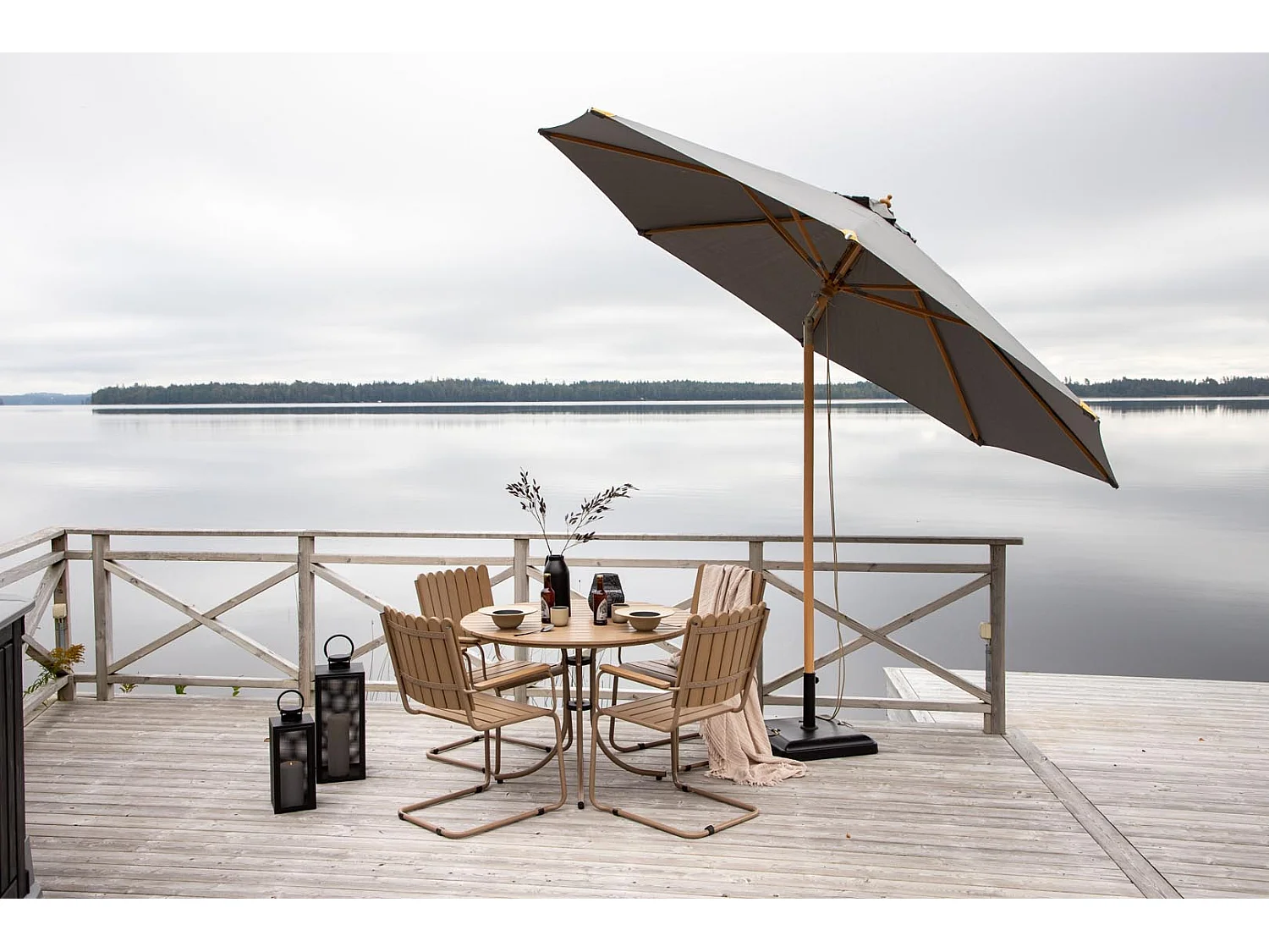 Parasol Inclinable en Bois "Nypo" 330cm Gris