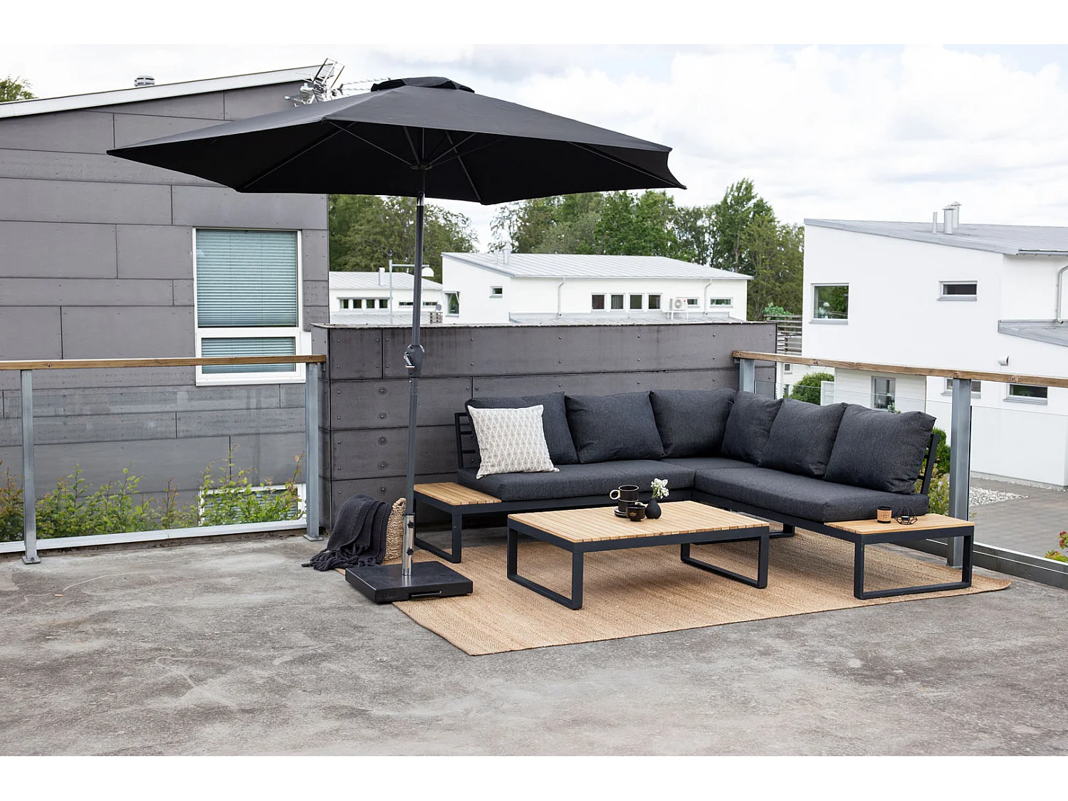 Leeds parasol zwartgrijs.