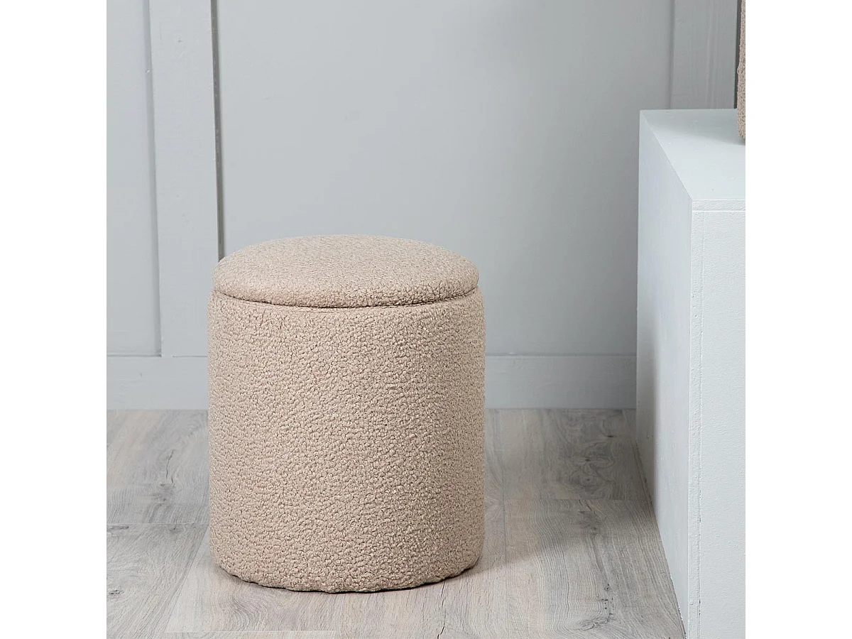Pouf Coffre Tissu Bouclette "Limpen" 40cm Beige