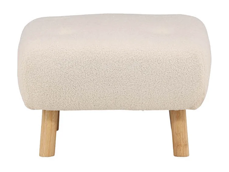Pouf Salina, poggiapiedi in tessuto teddy naturale, bianco.