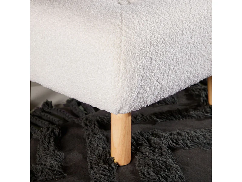 Pouf Salina, poggiapiedi in tessuto teddy naturale, bianco.