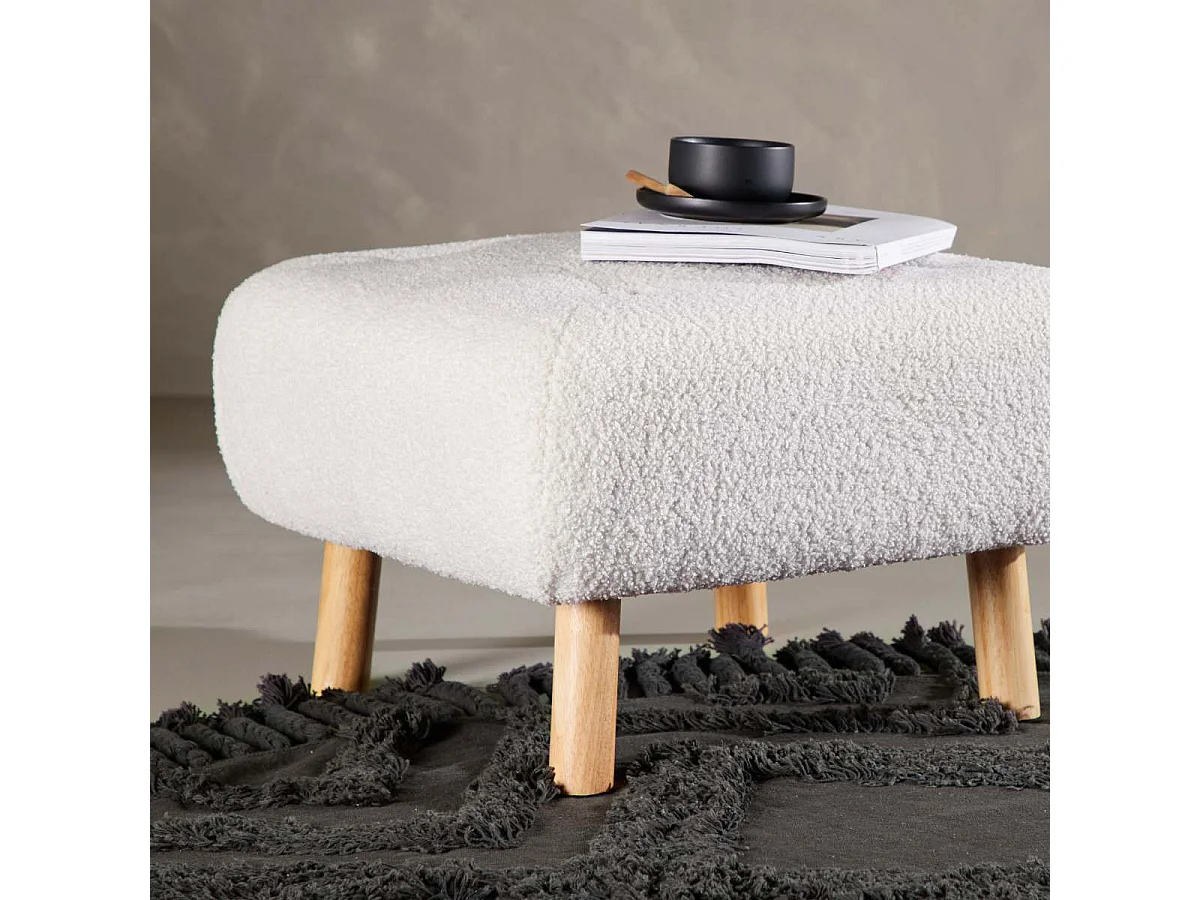 Salina Pouf, Hocker Teddystoff natur, weiß.