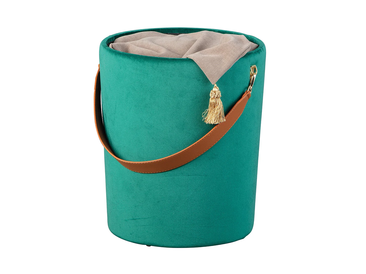 Pouf Pampurs, sgabello con contenitore verde e marrone.