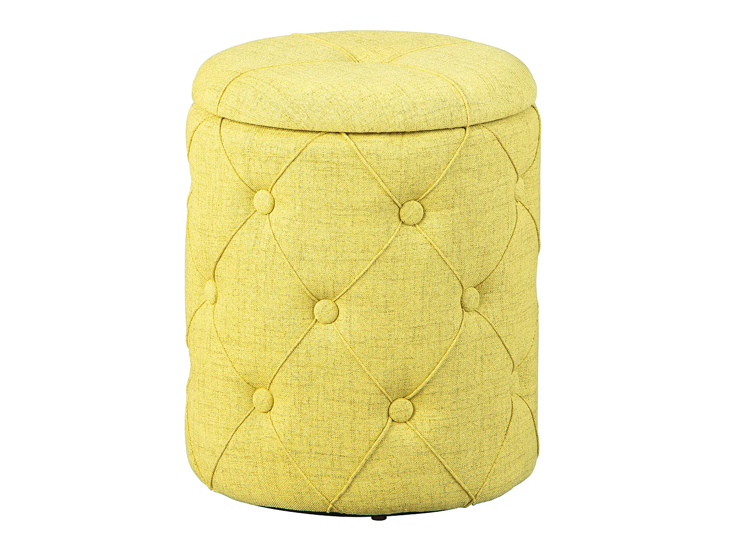 Ymas Repose-pieds/Tabouret avec compartiment de rangement, jaune-vert et marron.