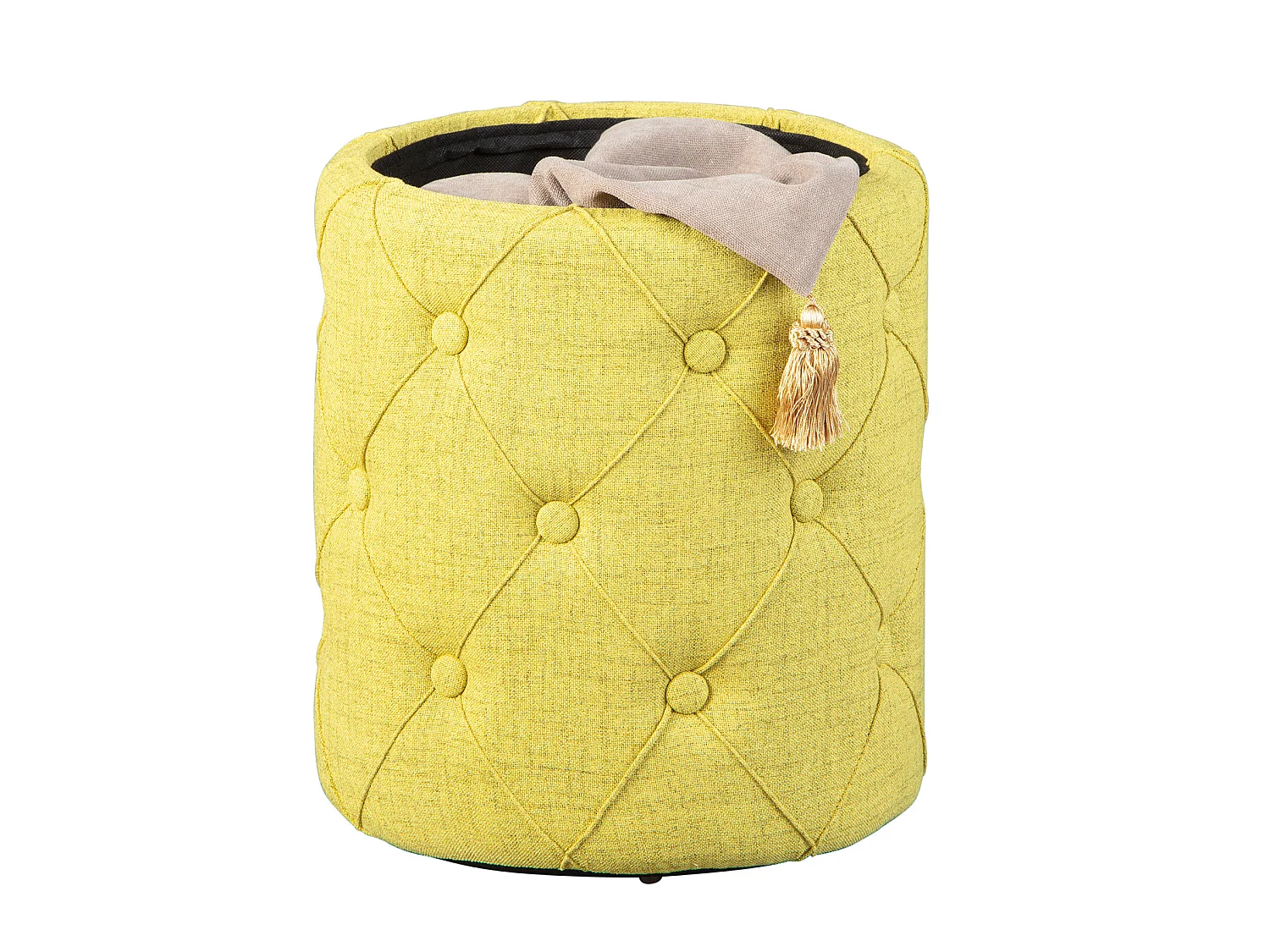 Ymas Repose-pieds/Tabouret avec compartiment de rangement, jaune-vert et marron.