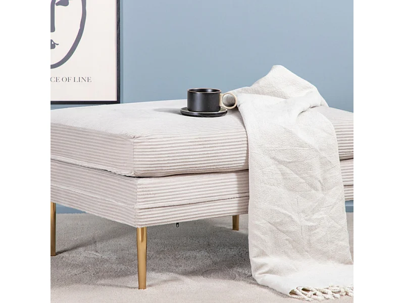 Boom pouf ,repose-pieds  velours côtelé beige, laiton.