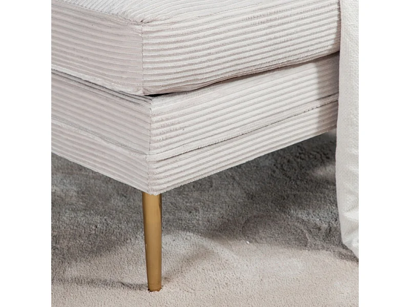 Boom pouf ,repose-pieds  velours côtelé beige, laiton.