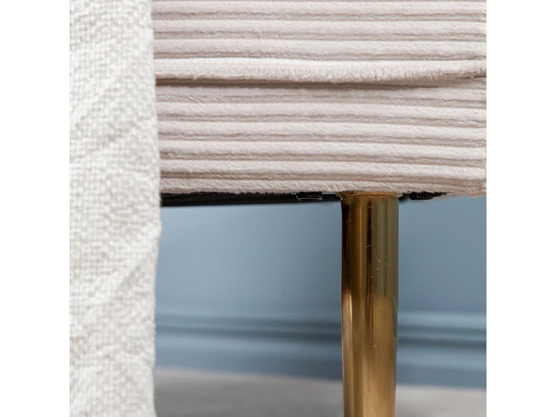 Boom pouf ,repose-pieds  velours côtelé beige, laiton.