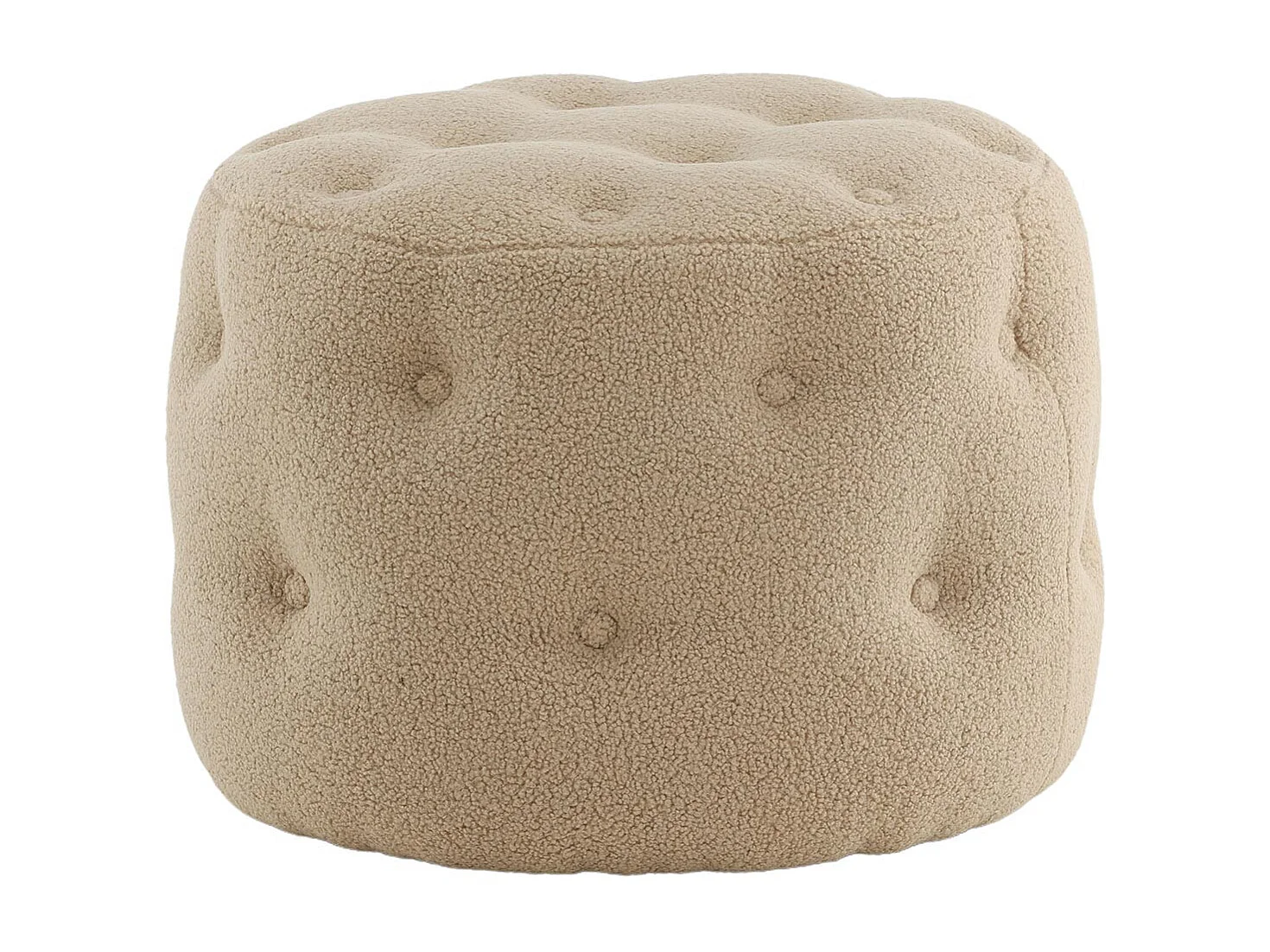 Pouf Capitonné Tissu Bouclette "Benjamin" 55cm Beige