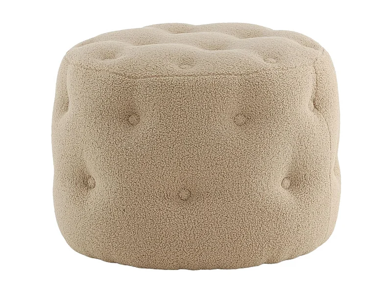 Pouf Capitonné Tissu Bouclette "Benjamin" 55cm Beige