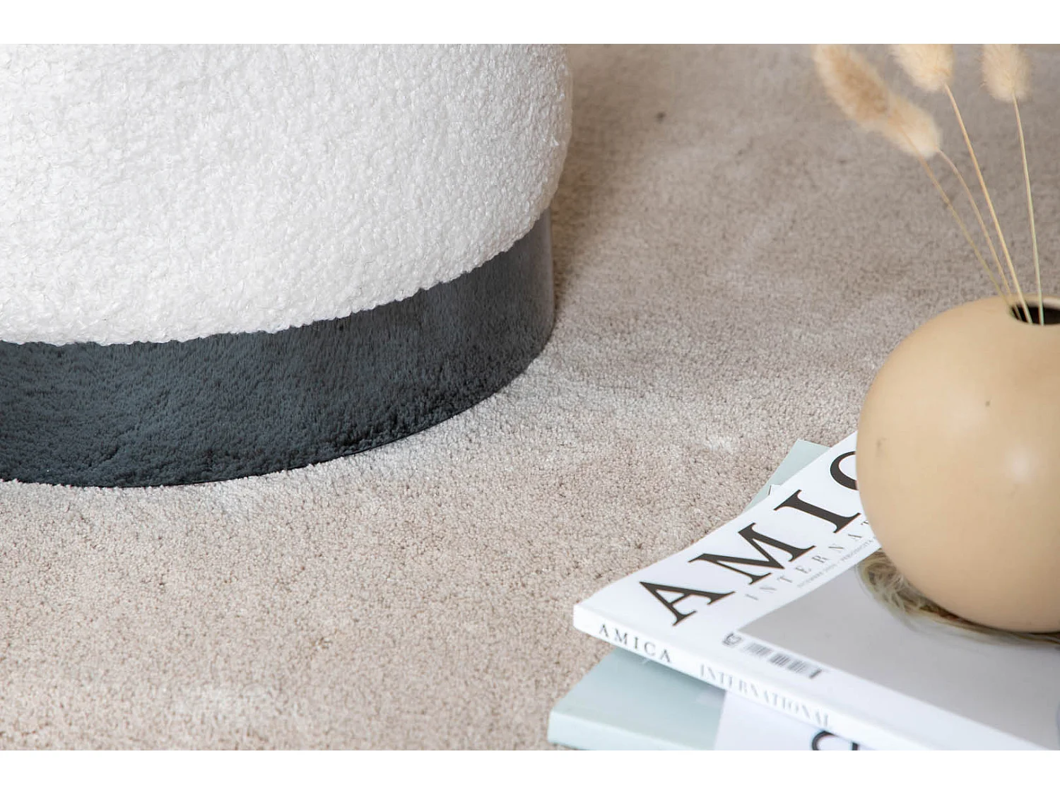 Pouf Rond Bouclé "Benji" 43cm Blanc & Noir