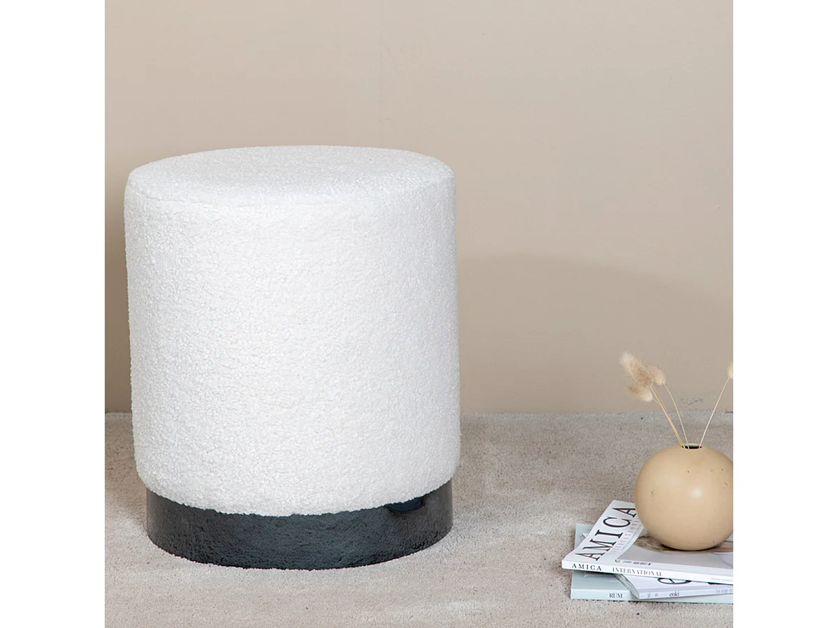 Benji pouf ,repose-pieds  Ø35cm ours en peluche noir, blanc.