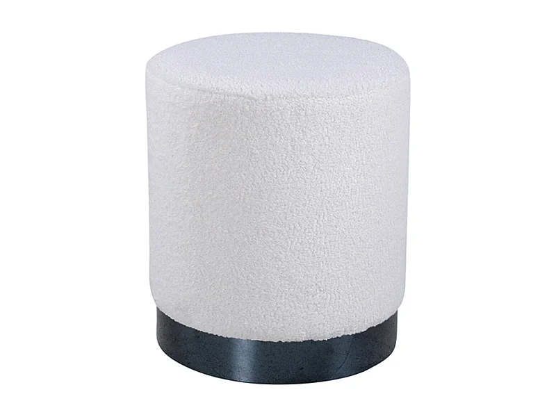 Pouf Rond Bouclé "Benji" 43cm Blanc & Noir