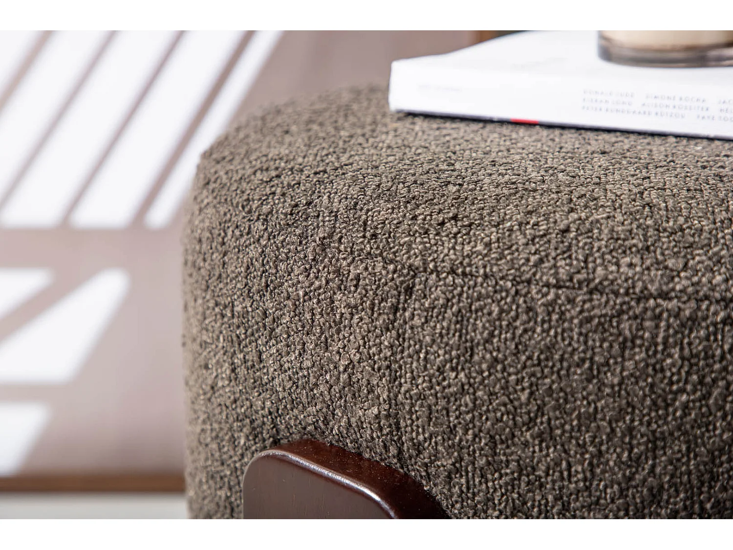 Pouf Design Tissu Bouclette "Coffey" 52cm Gris Foncé