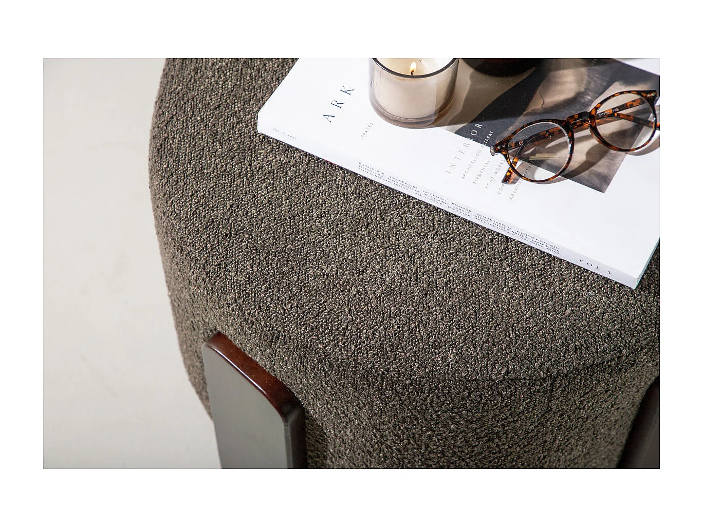 Pouf Design Tissu Bouclette "Coffey" 52cm Gris Foncé