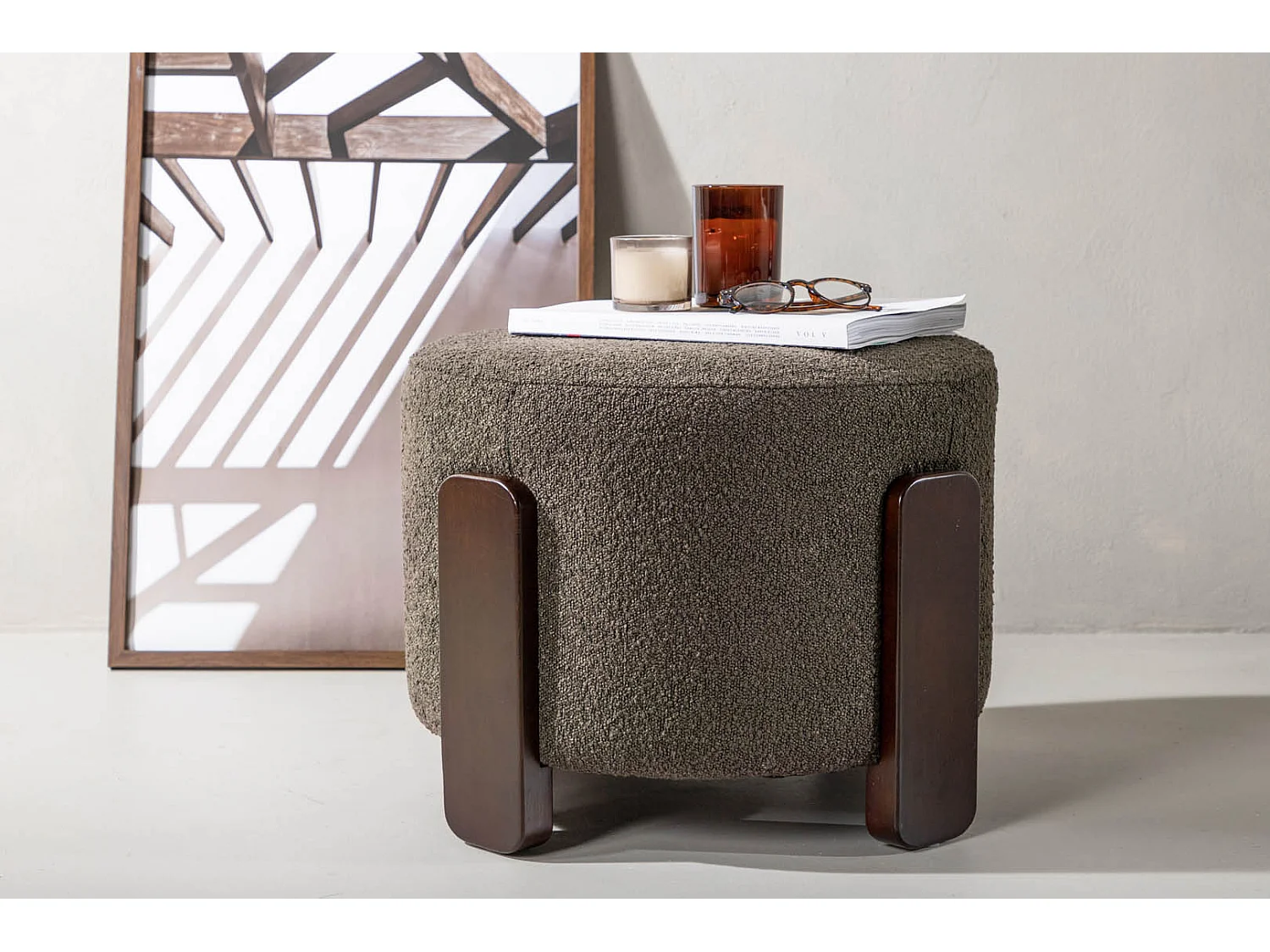 Puff Coffey, reposapiés Ø52,5cm marrón, gris oscuro.