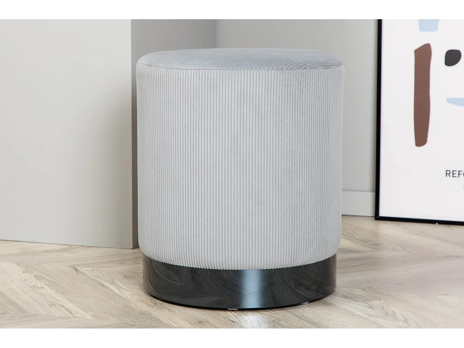 Pouf en Velours Côtelé "Benji" 42cm Gris