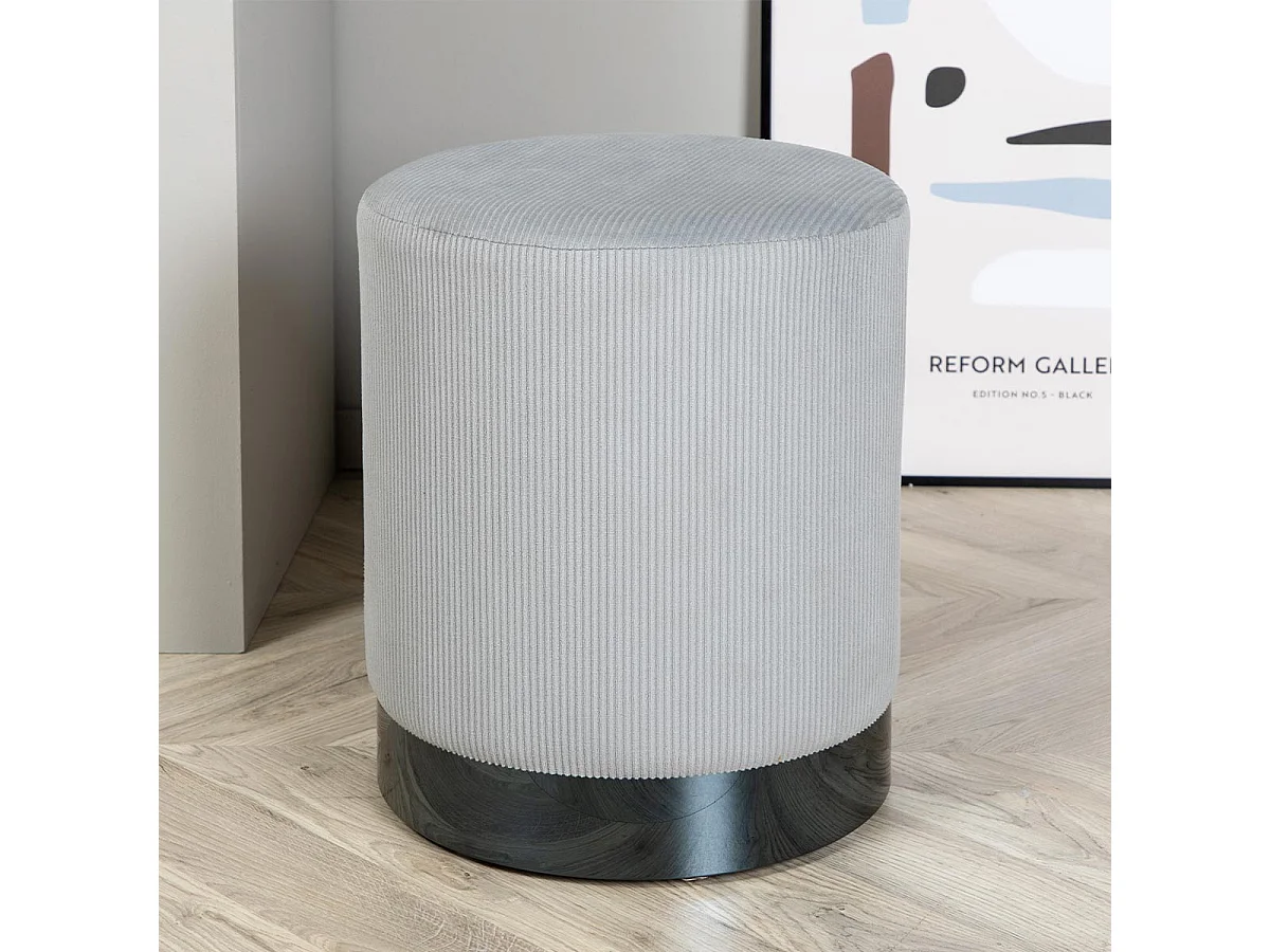 Pouf en Velours Côtelé "Benji" 42cm Gris