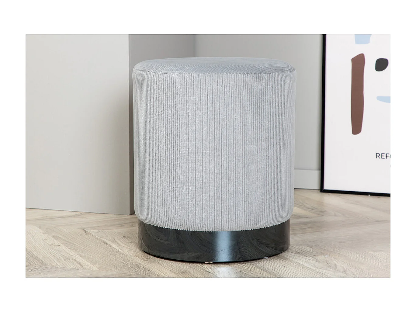 Pouf en Velours Côtelé "Benji" 42cm Gris